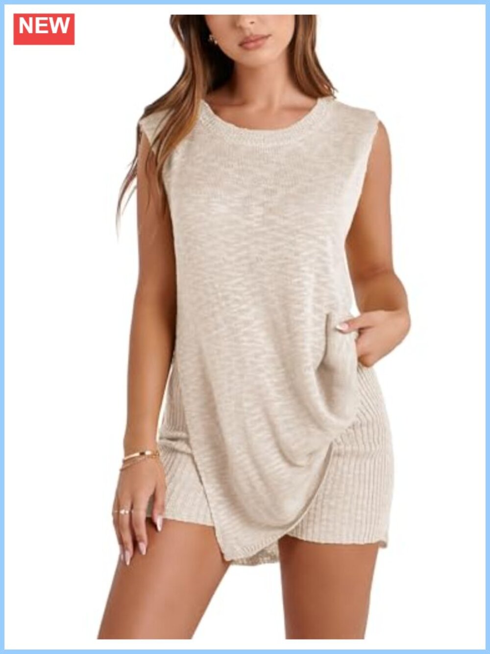 Women 2 Piece Lounge Set Sleeveless Knit Top and High Waist Shorts